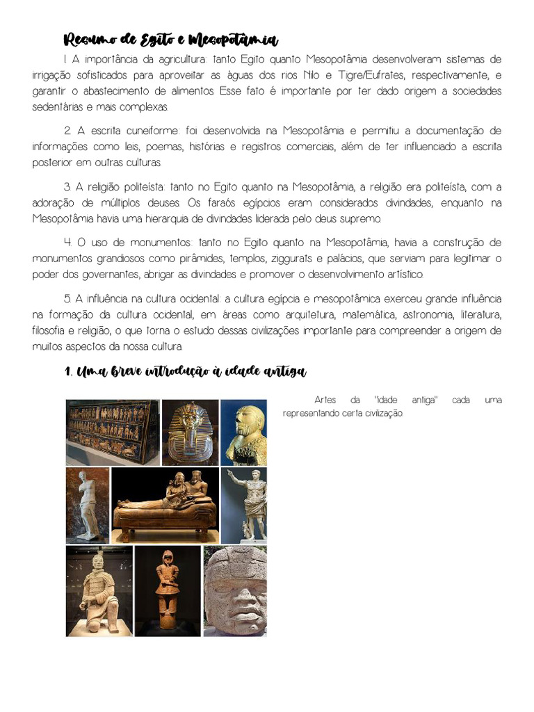 Resumo de Egito e Mesopotâmia 1° Ensino Medio | PDF | Antigo Egito ...