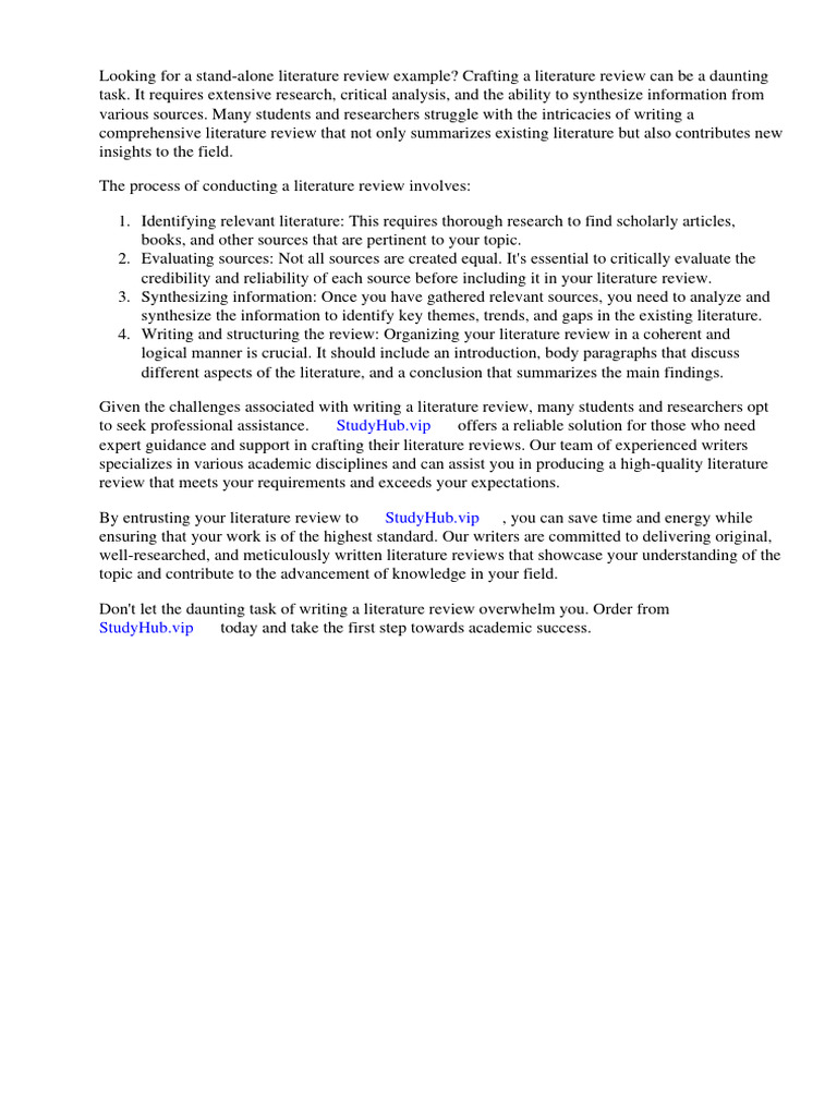 Stand Alone Literature Review Example PDF