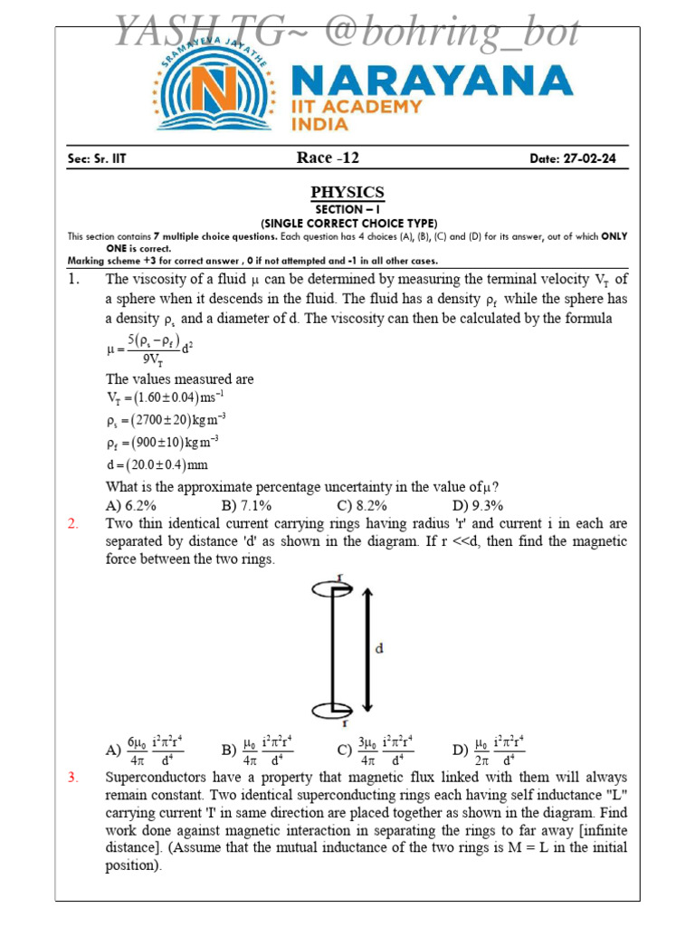 Physics IIT Exam Questions and Solutions | PDF | Electrical Network | Angle
