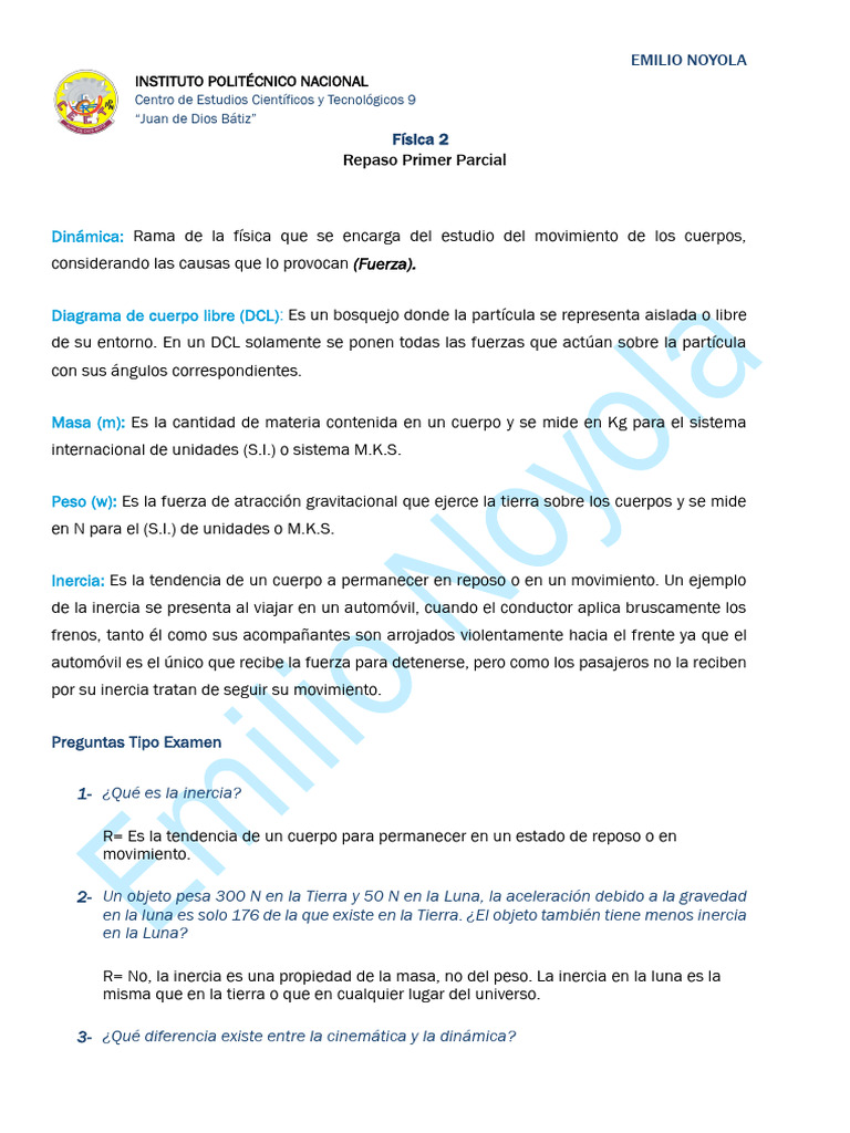 Repaso de Dinámica para Física 2 | PDF | Fricción | Fuerza