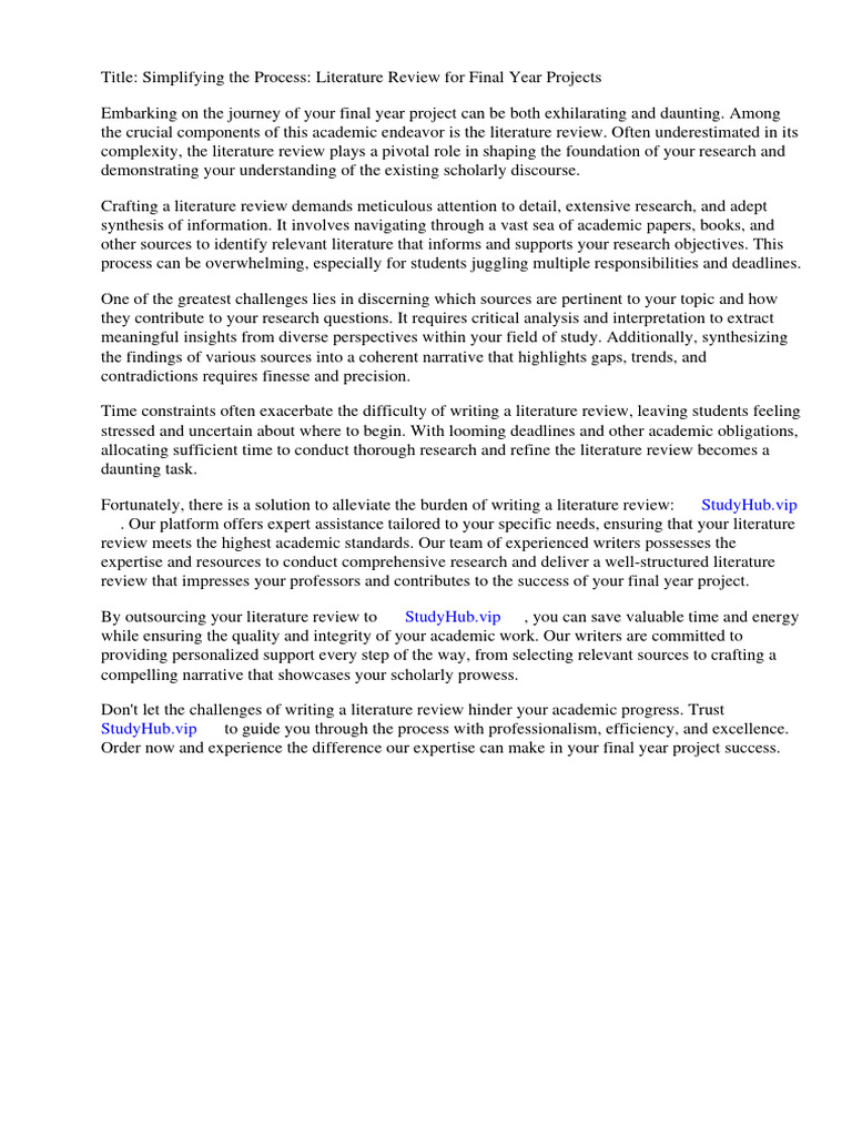 Literature Review Final Year Project Example PDF