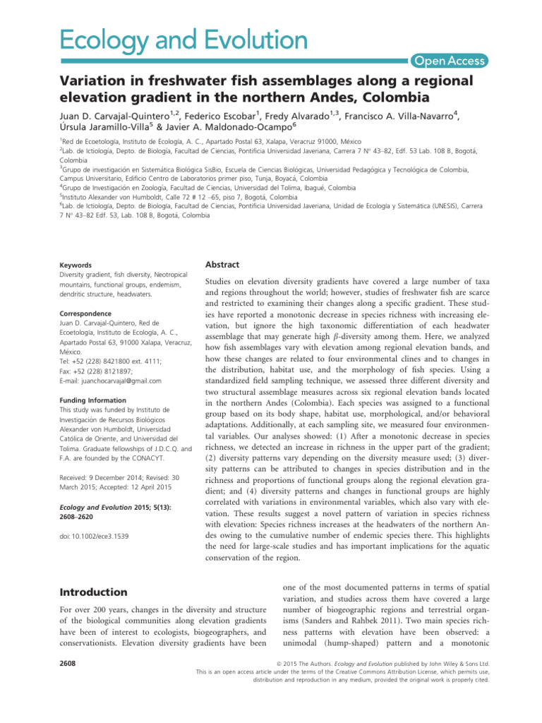 Variation in Freshwater Fishes and Altitude | PDF | Biodiversity | Ecology