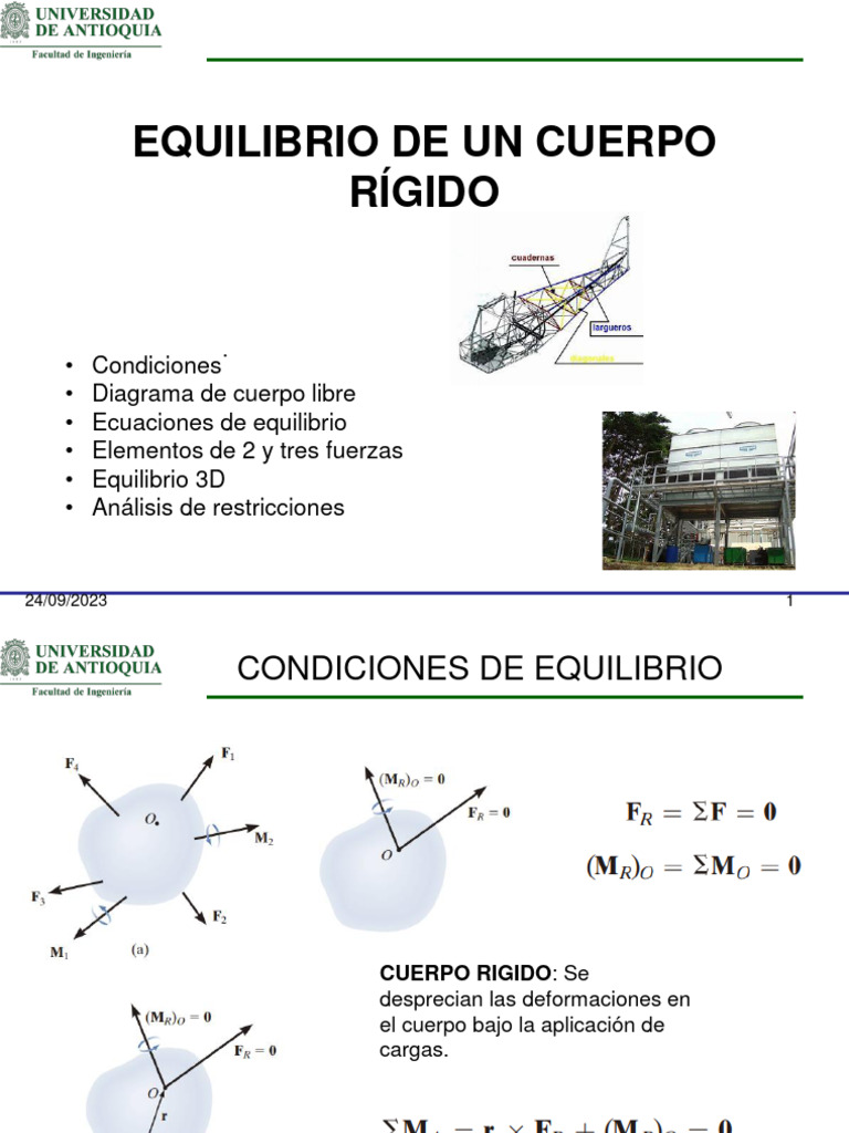 Equilibrio de Cuerpo Rigido | PDF | Centro de masa | Ecuaciones