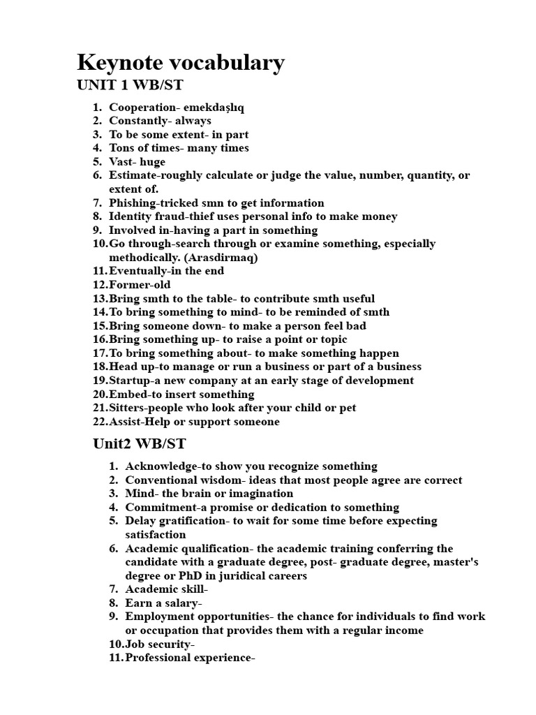 Keynote Vocabulary | PDF