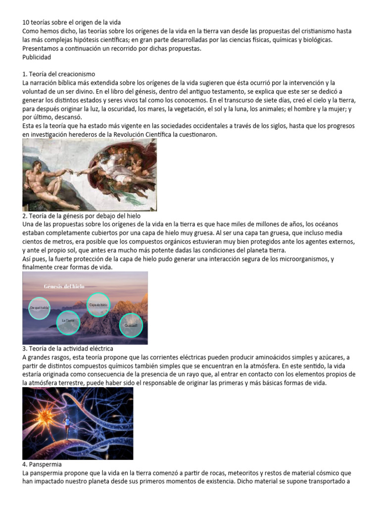 10 Teorías sobre el Origen de la Vida | PDF | Abiogénesis | Vida