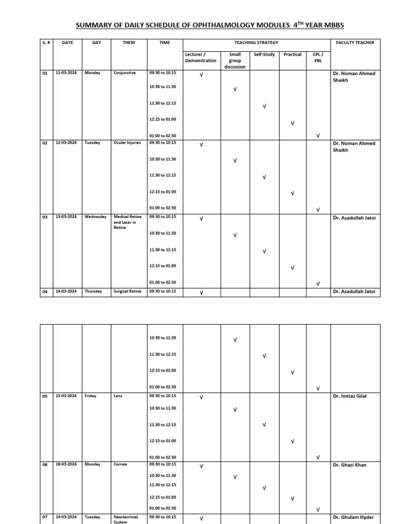 Ophthalmology Module Schedule 2024 | PDF | Ophthalmology | Senses