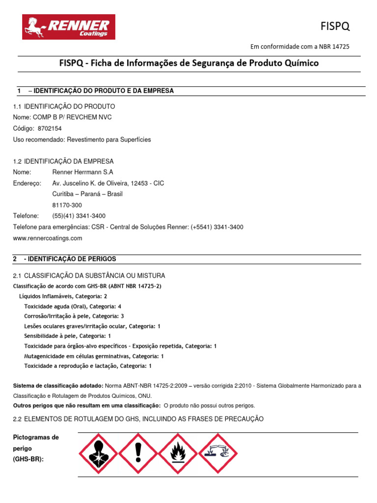 Ficha de Segurança do Produto COMP B | PDF | Primeiros socorros