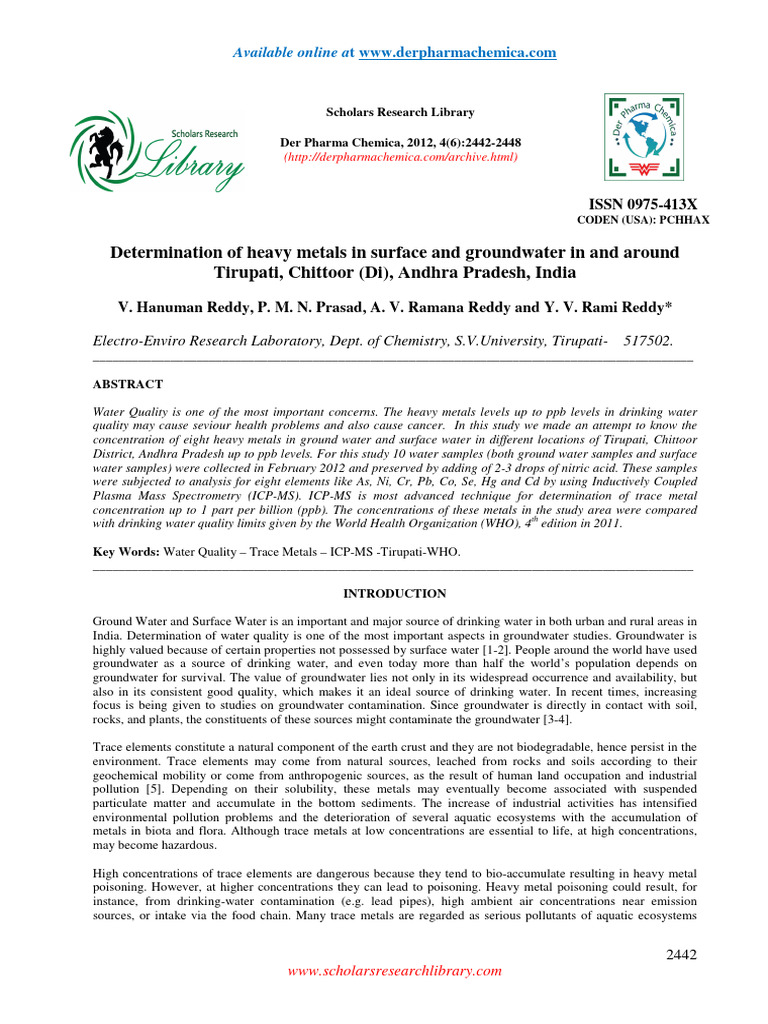 Heavy Metals in Surface and Groundwater | PDF