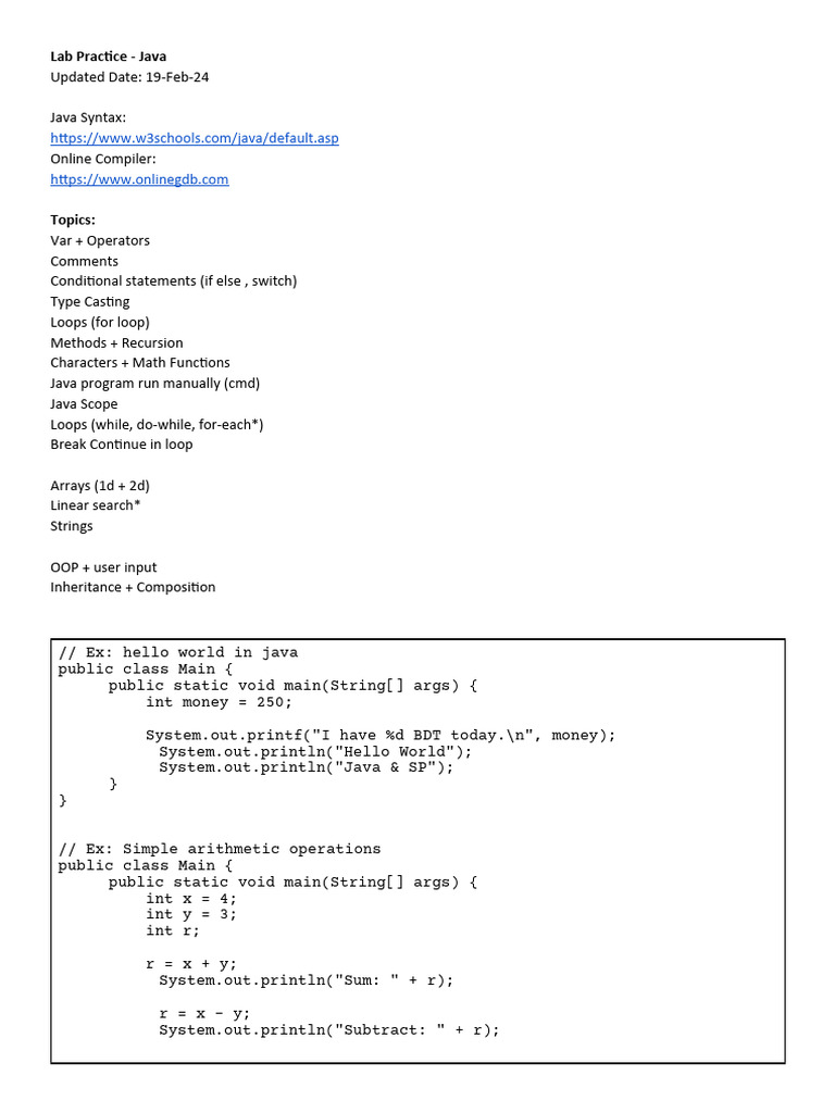 Lab Practice - Java | PDF | Control Flow | Programming Paradigms
