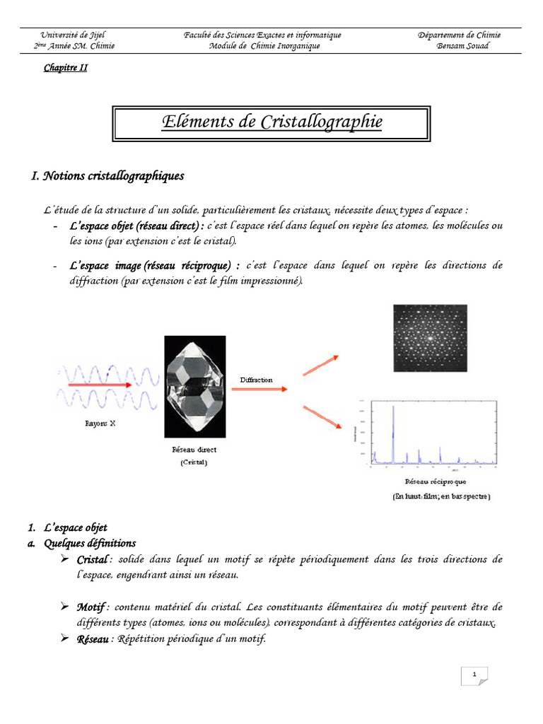 Notions de Cristallographie en Chimie | PDF | Biophysique | Minéralogie