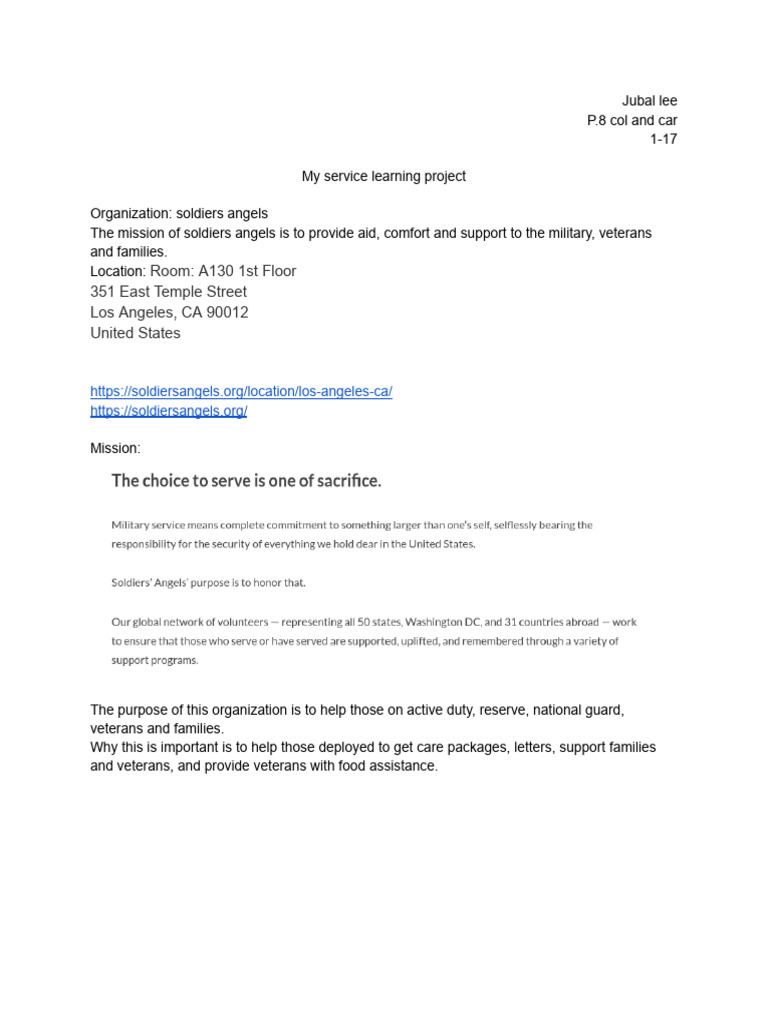 Service Learning 1 | PDF