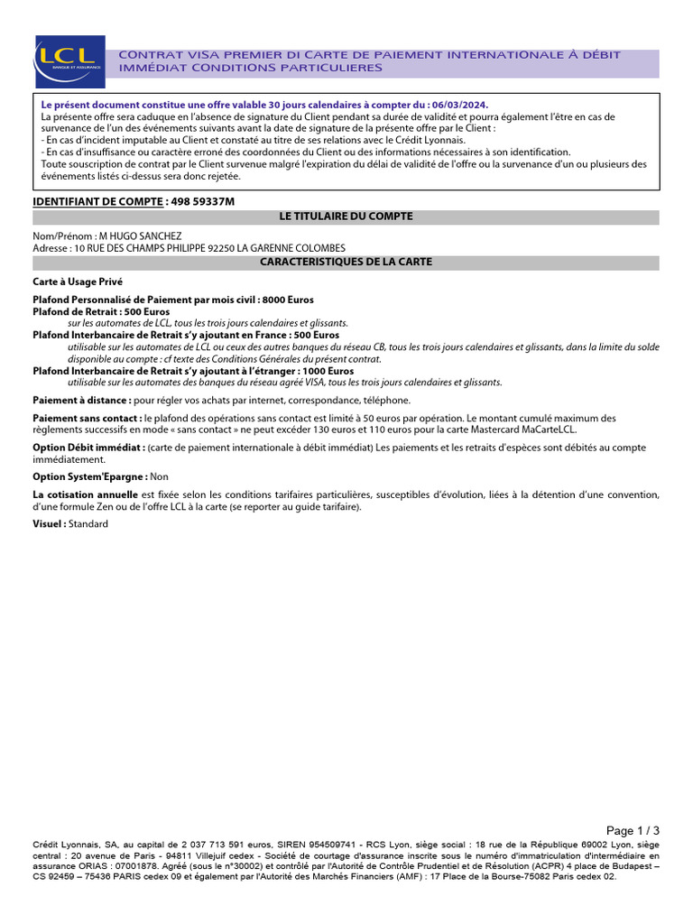 Conditions Carte VISA Premier Débit Immédiat | PDF | Visa Inc. | Banques