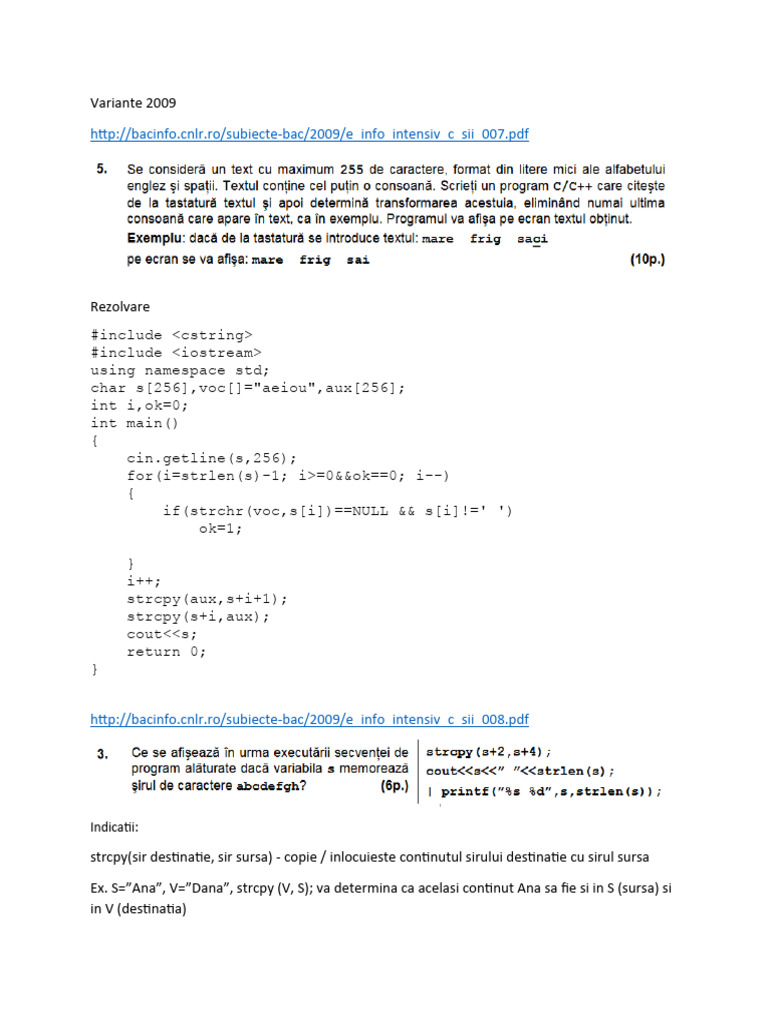 Aplicatii Siruri de Caractere - Set 1 | PDF
