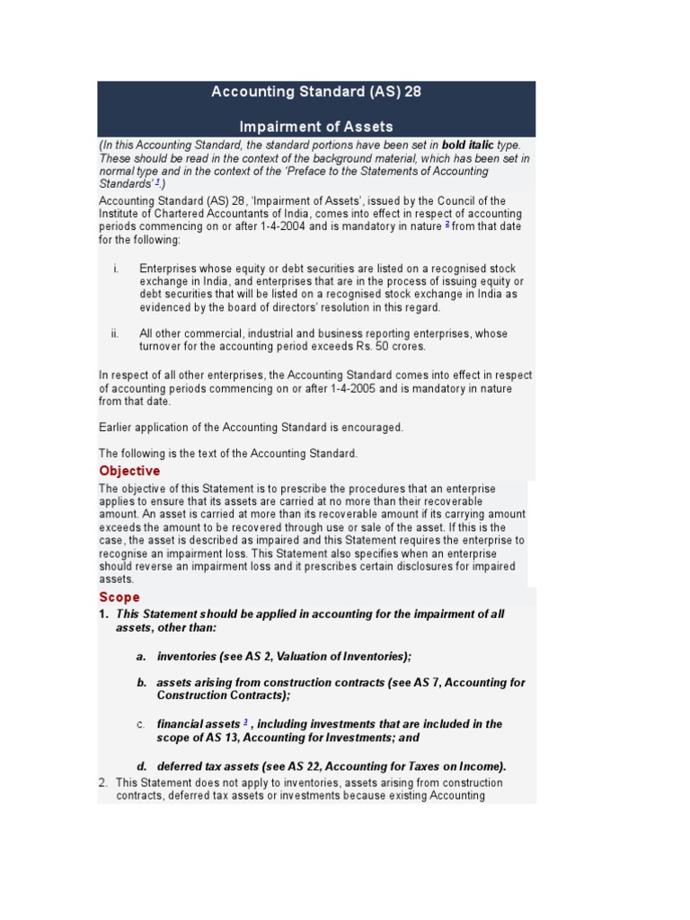 As-28 (Impairment of Assets) | PDF | Discounted Cash Flow | Discounting