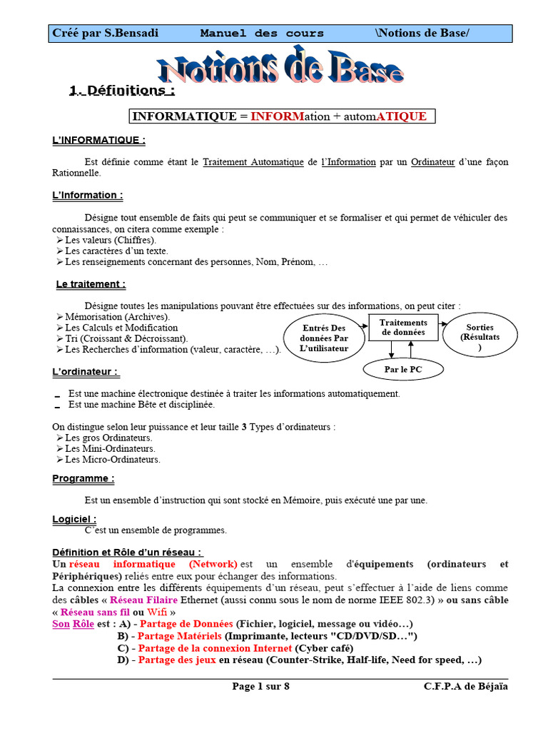 Notions de Base en Informatique | PDF | Matériel informatique ...