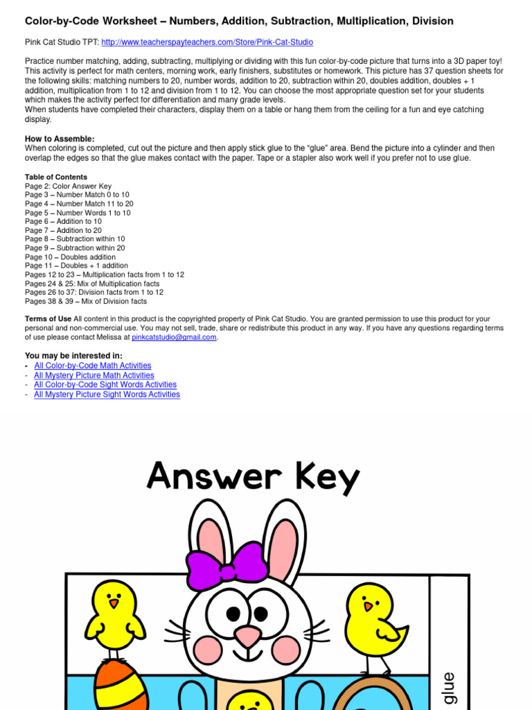 Bunny Color by Code Math Worksheets | PDF | Multiplication