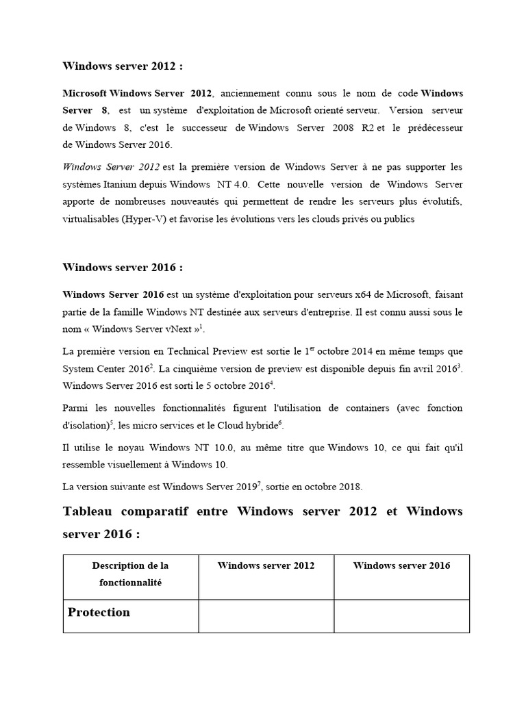 Comparaison Windows Server 2012 et 2016 | PDF | Ordinateurs ...