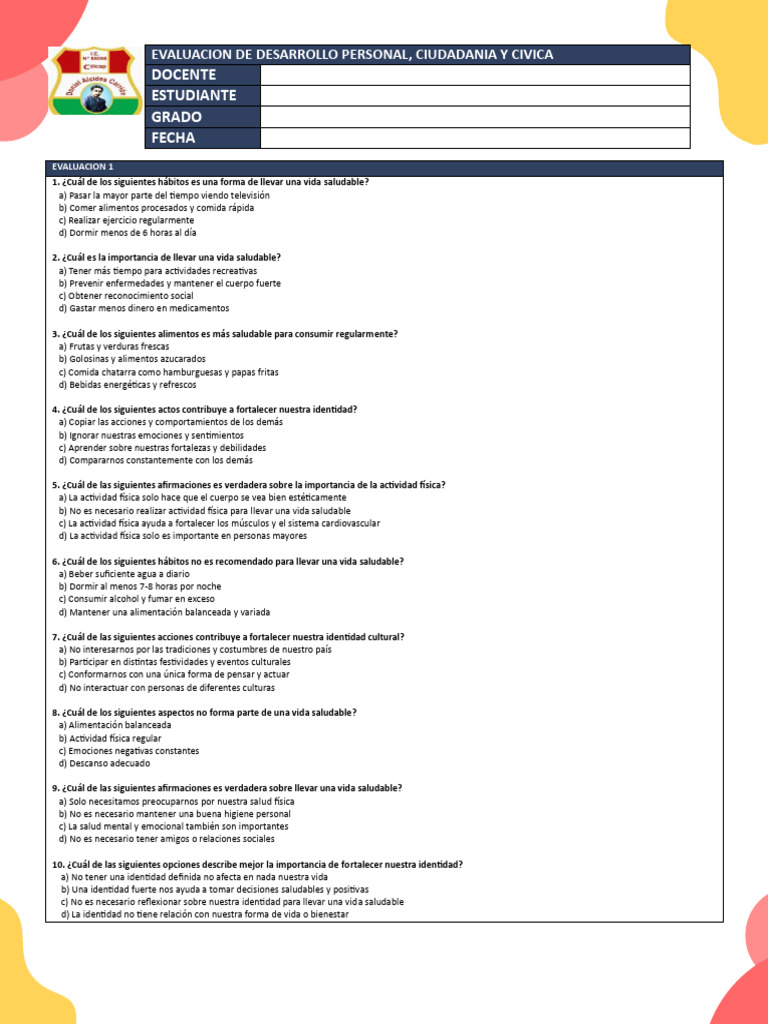 Evaluacion de Desarrollo Personal 2023 | PDF