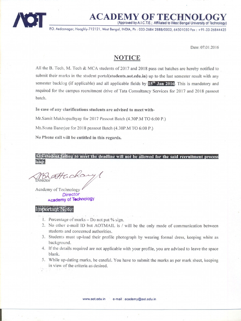 Notice - Submission of Students Database - 2017 & 2018 Batch | PDF