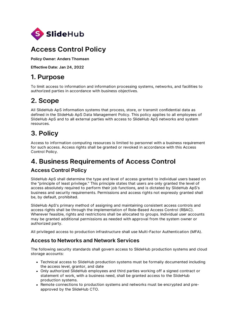 Access Control Policy PDF Computer Access Control Password