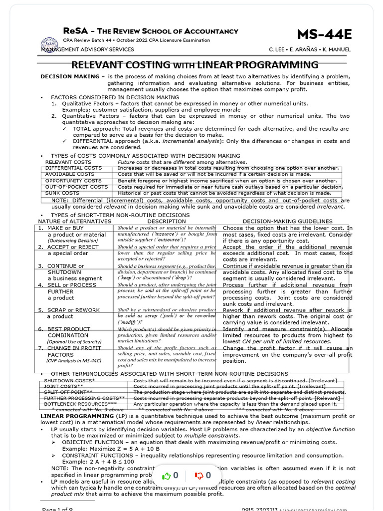 Relevant Costing in Decision Making | PDF | Opportunity Cost ...
