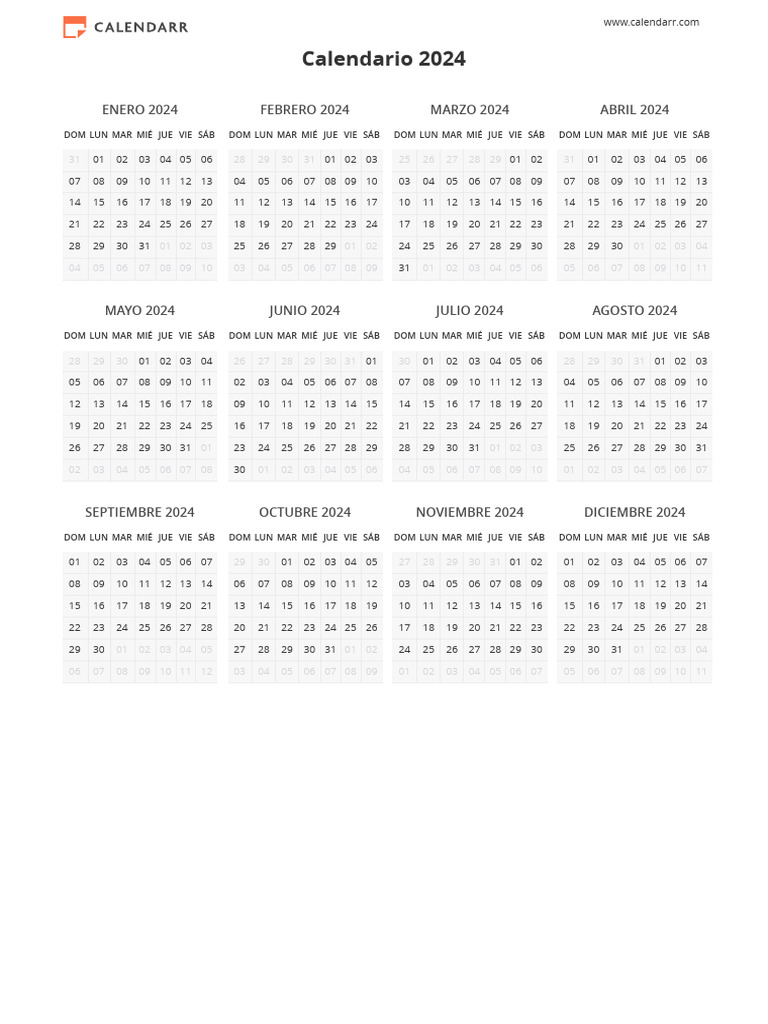 Calendario 2024 para Imprimir en PDF | PDF