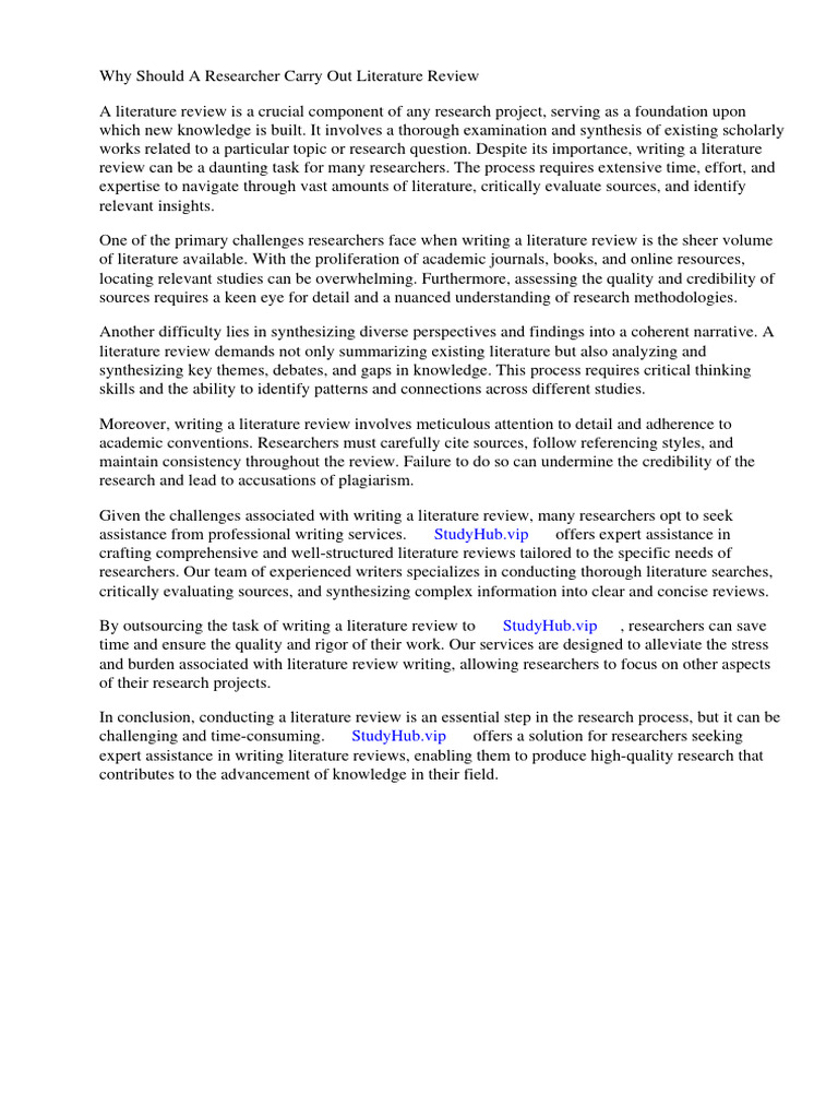 Why Should a Researcher Carry Out Literature Review PDF Methodology