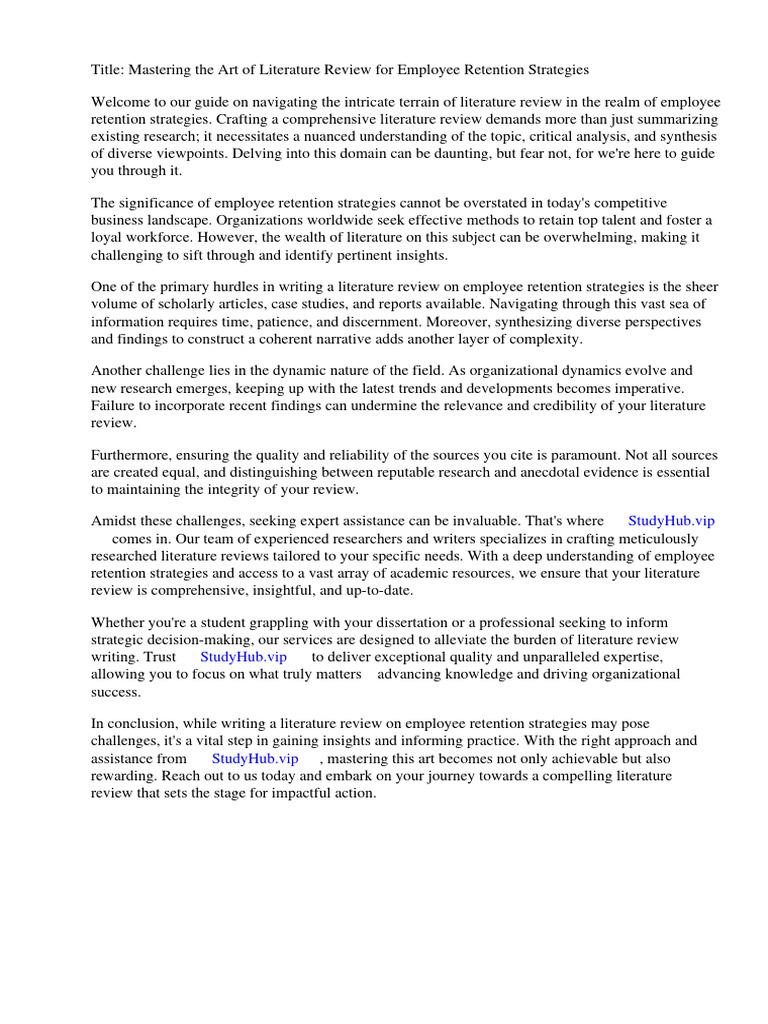 Literature Review Employee Retention Strategies | PDF | Employee ...