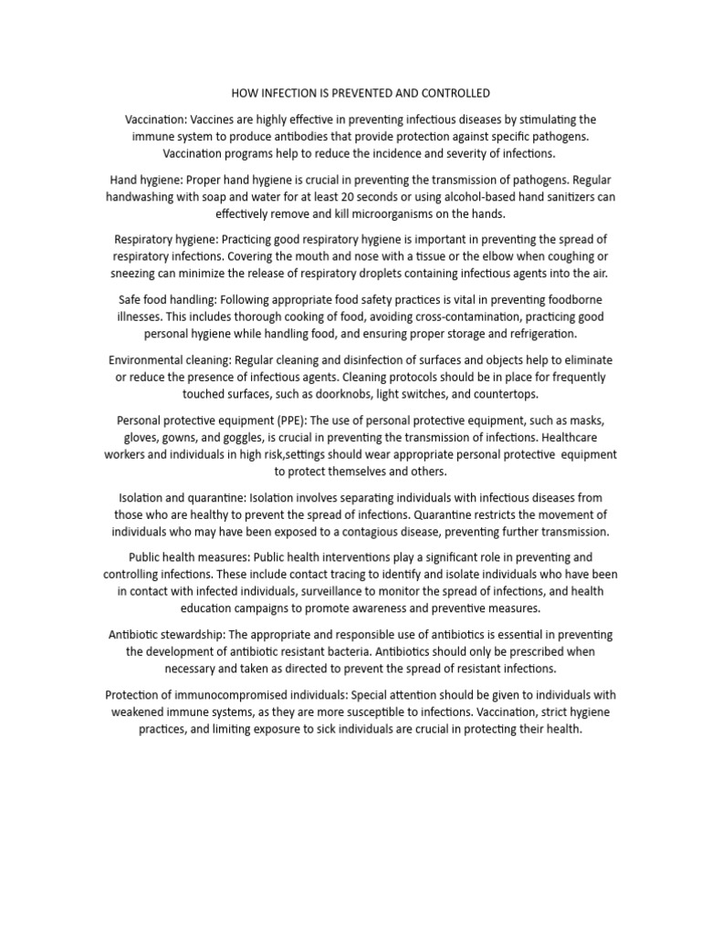 Infection Prevention and Control Methods | PDF | Infection | Hygiene