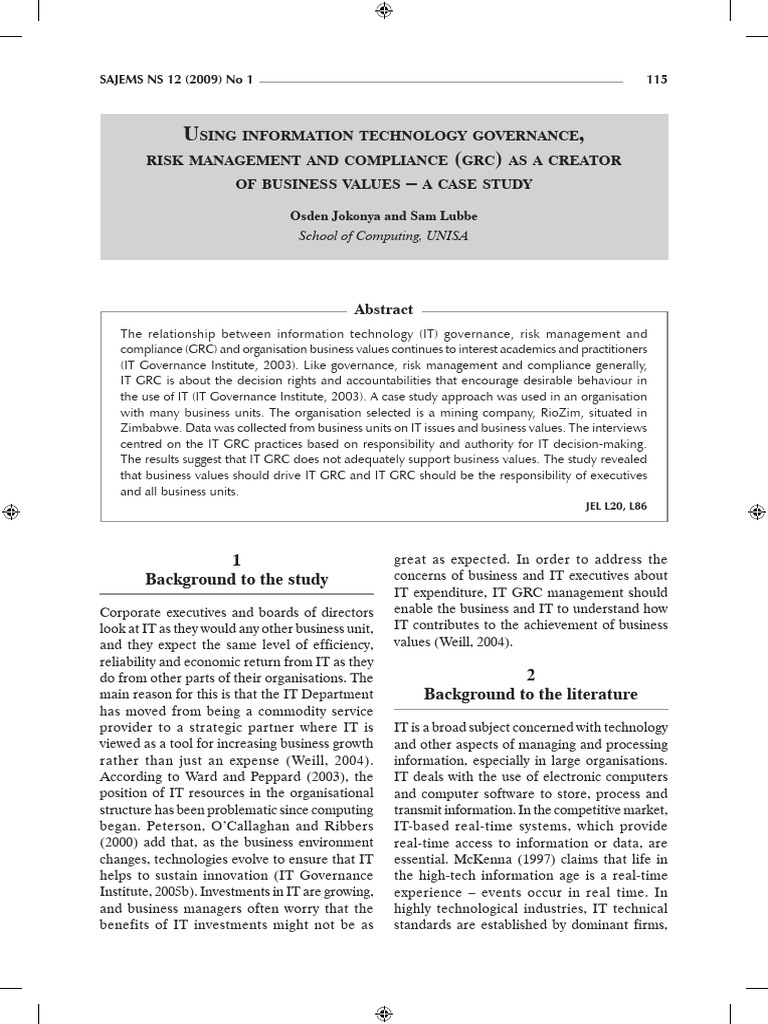 Using Information Technology Governance Risk Manag | PDF | Strategic ...