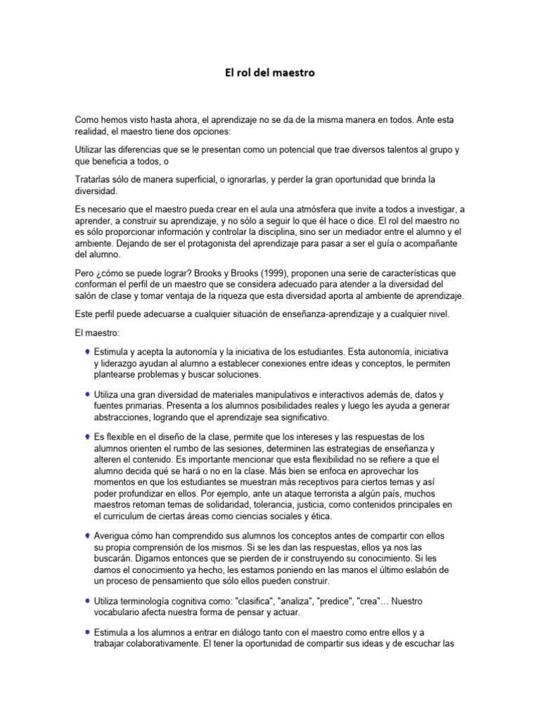 El Rol Del Maestro | PDF | Aprendizaje | Plan de estudios
