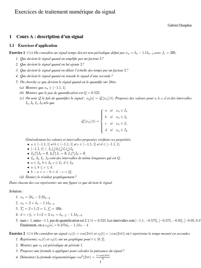 Exercices de traitement numérique du signal | PDF | Transformation de ...