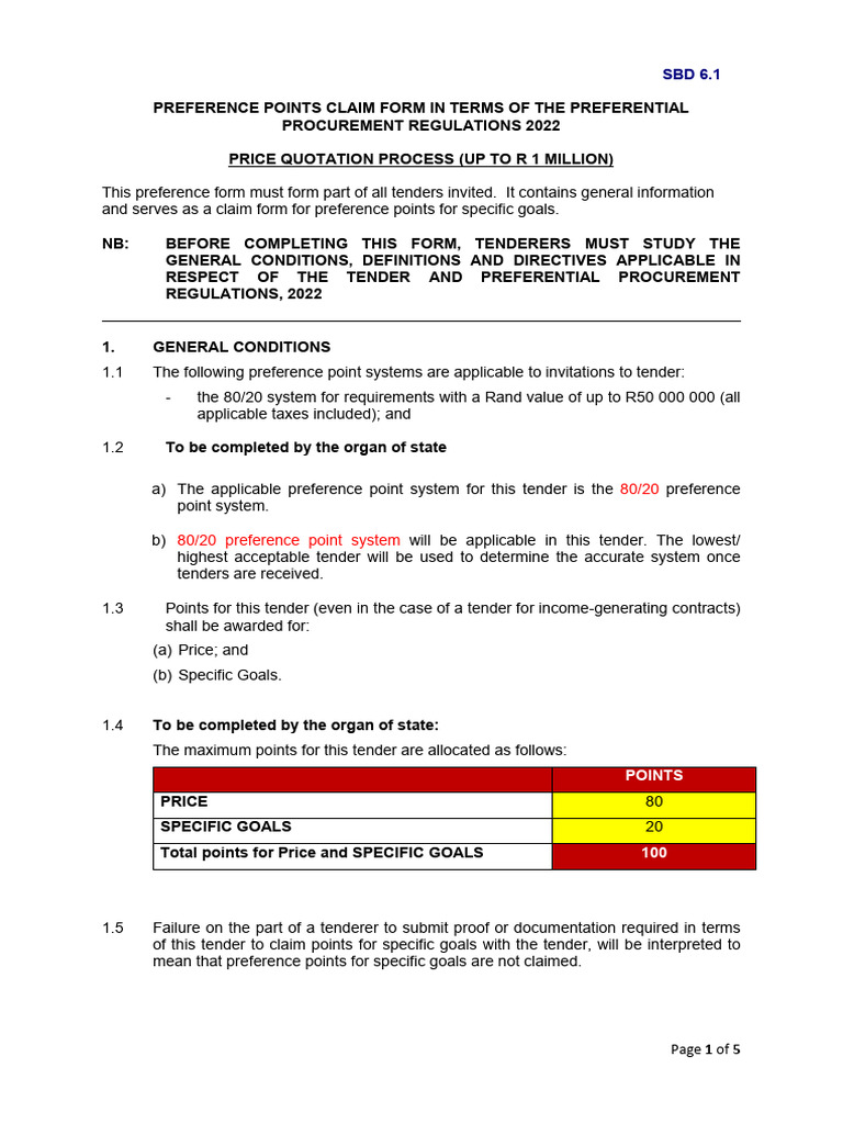 SBD 6.1 Preference Points Claim Form | PDF | Private Law | Business