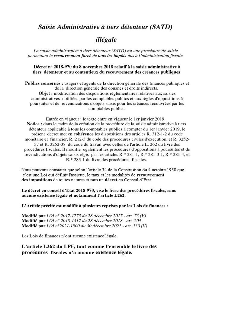 Illégalité de la Saisie Administrative à Tiers Détenteur | PDF | Impôts ...