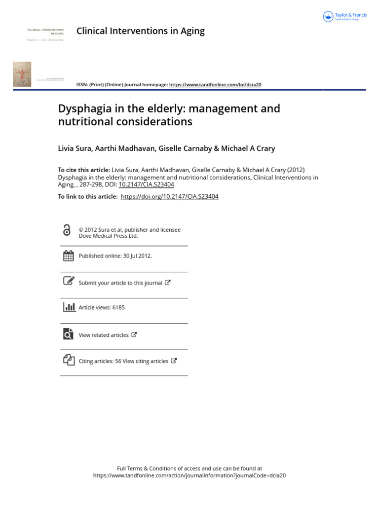 Dysphagia in The Elderly Management and Nutritional Considerations ...