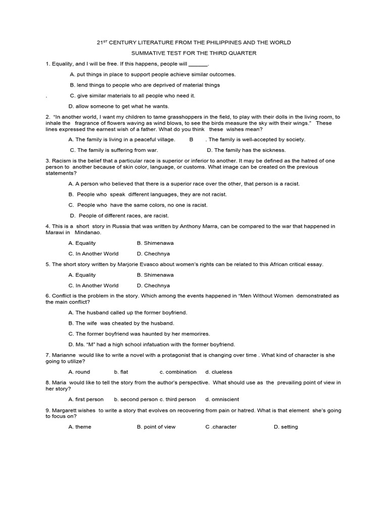 Summative 3rd quarter 21st century literature from the philippines and