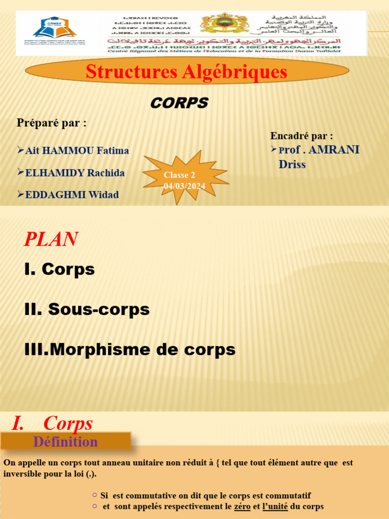 Morphismes et Sous-corps en Algèbre | PDF | Corps commutatif | Groupe ...