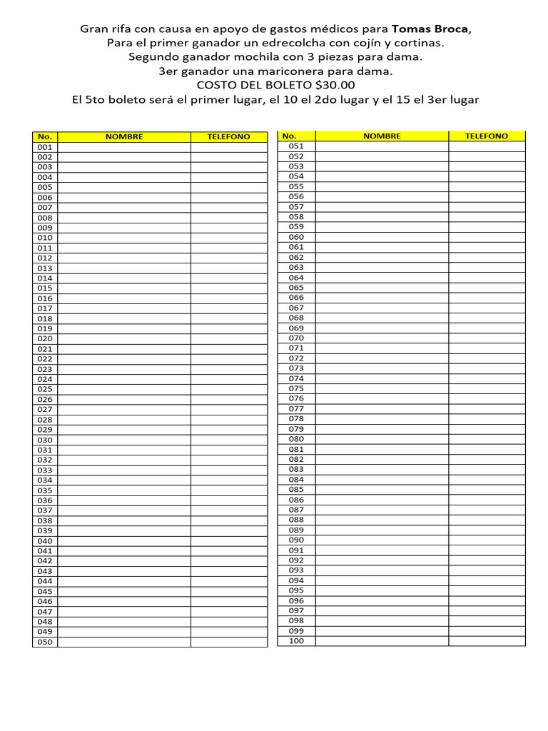 Rifa Del 1 Al 100 | PDF