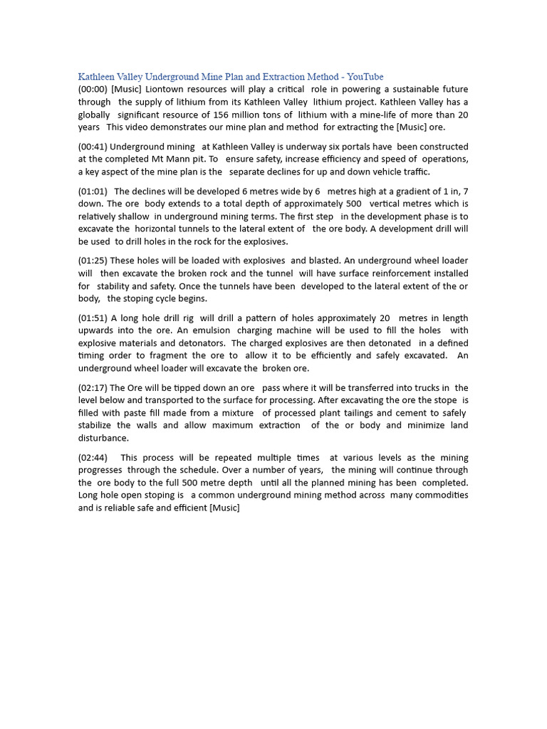 Kathleen Valley Underground Mine Plan and Extraction Method | PDF | Mining