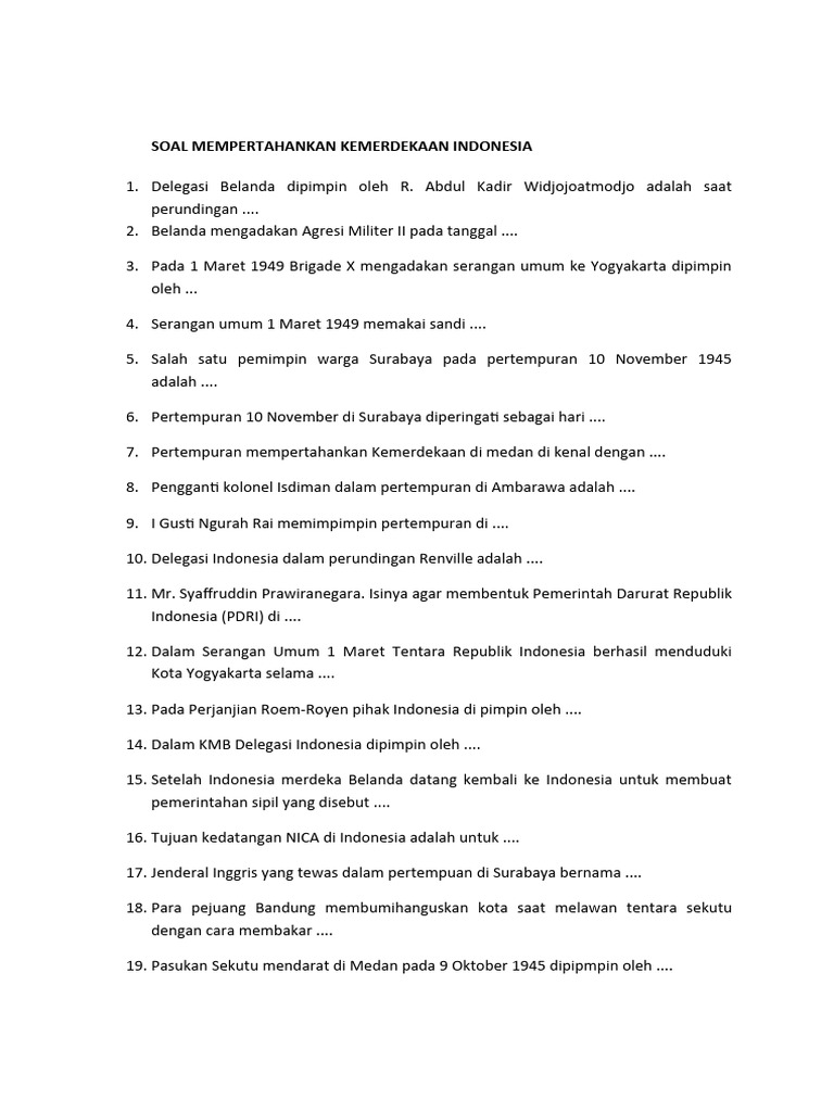 Soal Mempertahankan Kemerdekaan Indonesia Pdf