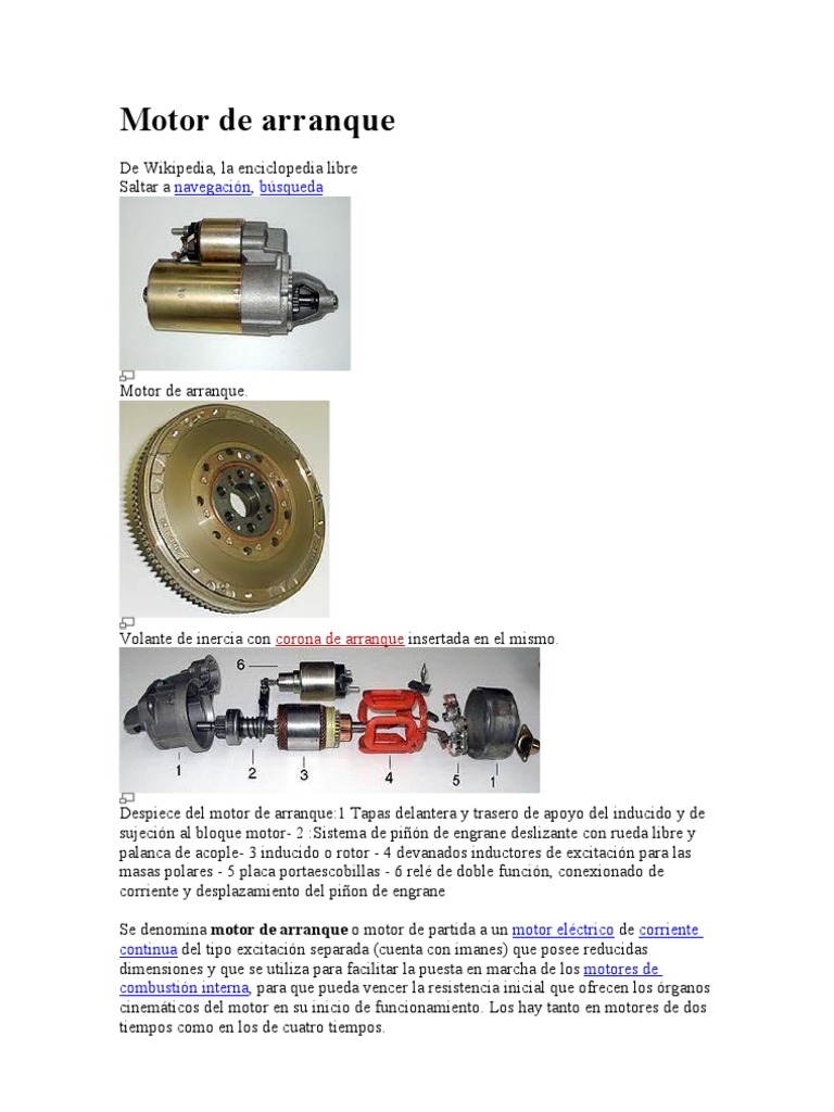 Despiece y funcionamiento del motor de arranque | PDF | Corriente ...