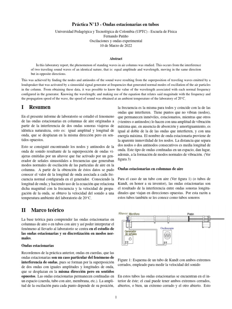Informe pr ctica 13 ondas estacionarias en tubos pdf