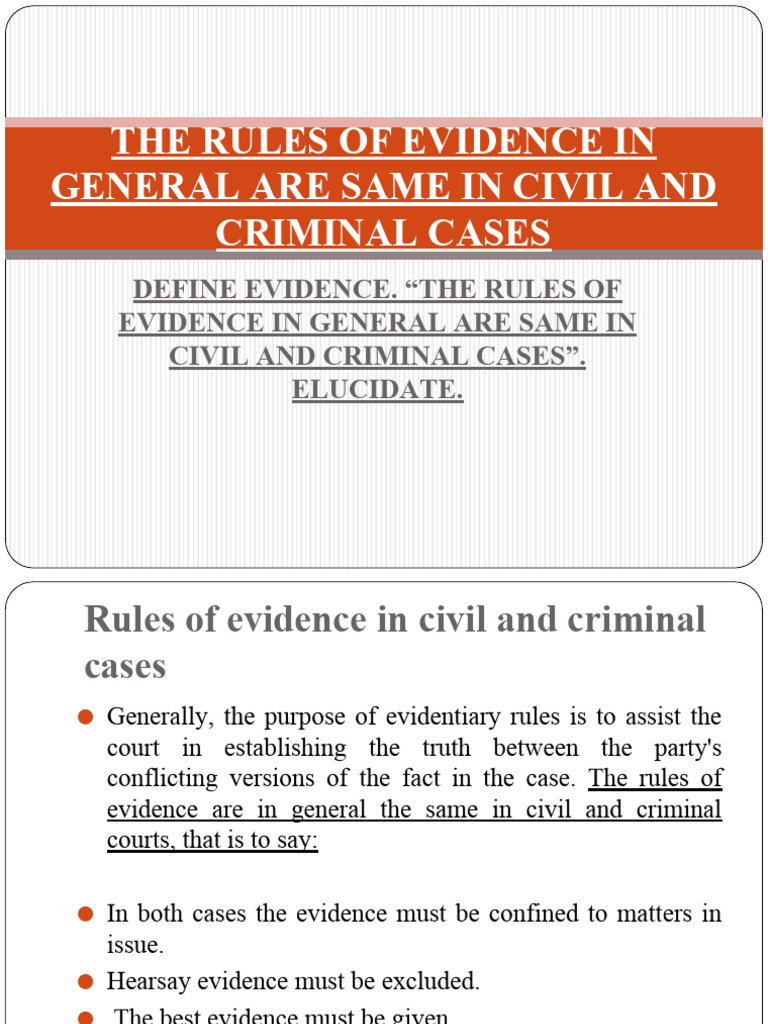 Rules of Evidence in Civil vs Criminal Cases | PDF | Burden Of Proof ...