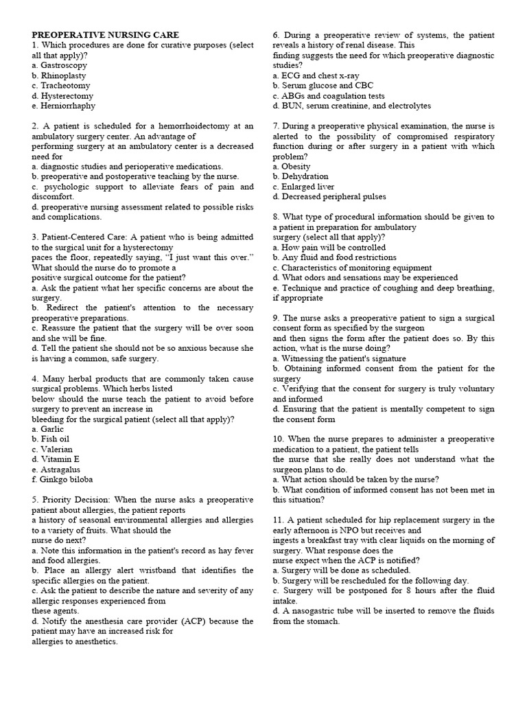 Preoperative Nursing Care Essentials | PDF | Pneumonia | Surgery