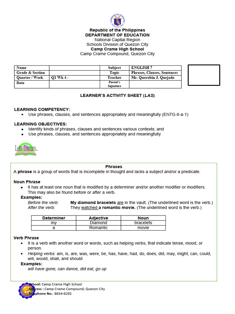 PHRASES, CLAUSES, SENTENCES For Modular | Download Free PDF | Verb | Clause