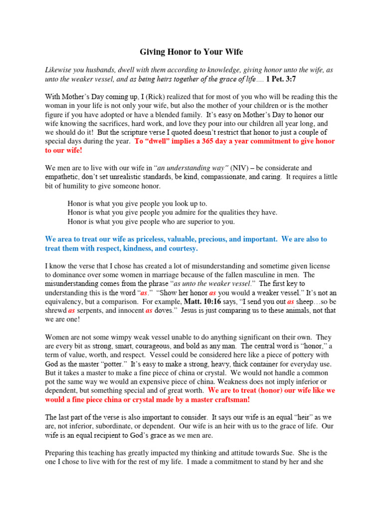 Giving Honor To Your Wife PDF