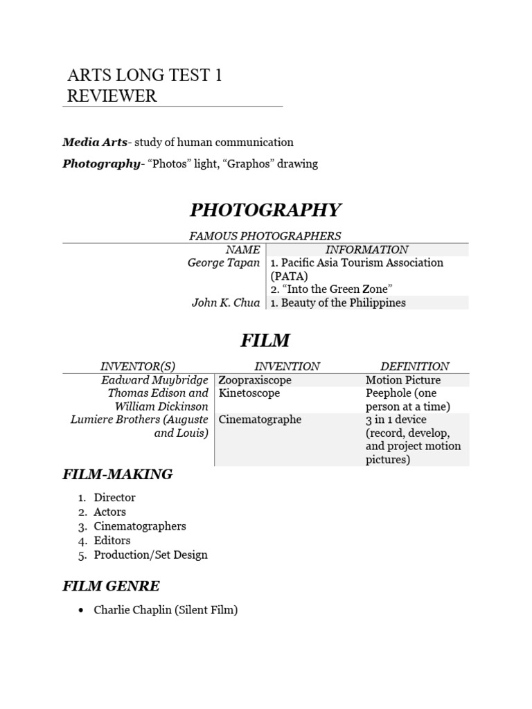 ARTS 10 Long Test 1 Reviewer | PDF