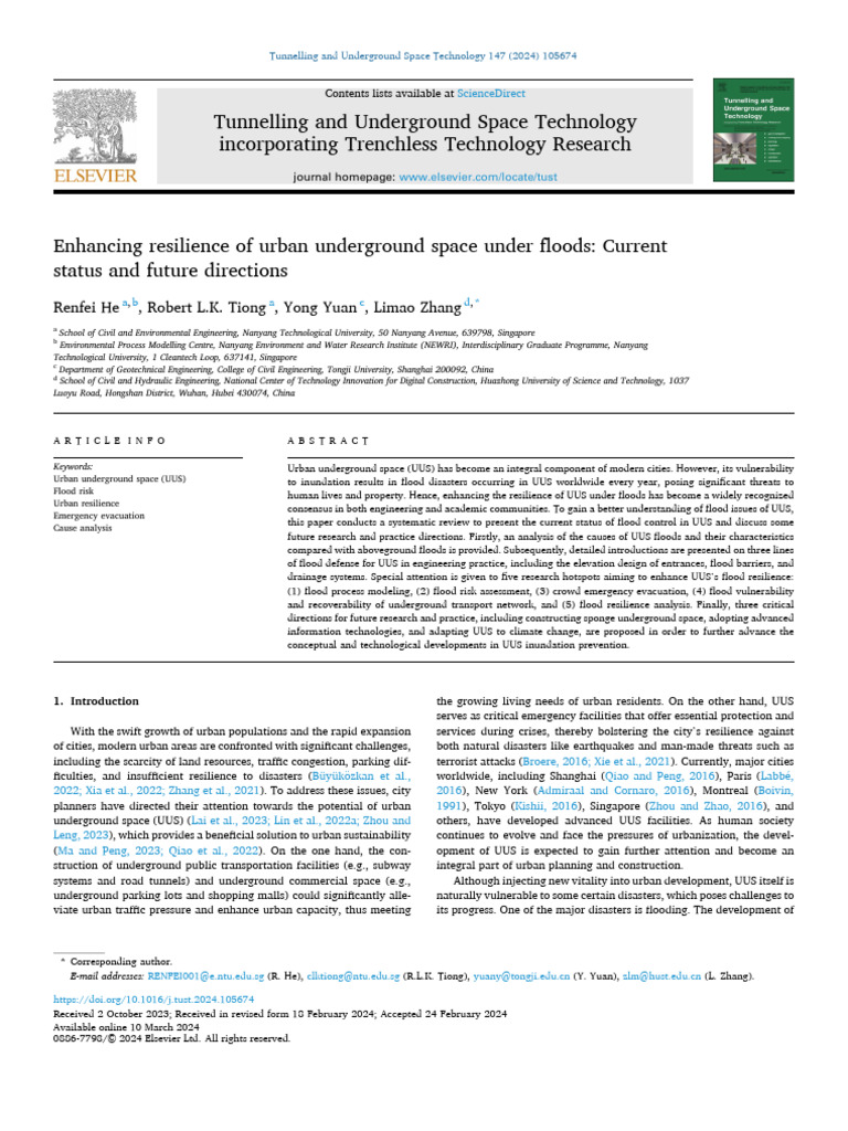 Enhancing Resilience Of Urban Underground Space Under Floods Current