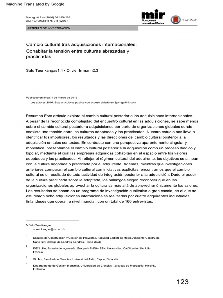 Cambio cultural en adquisiciones globales | PDF | Business | Science