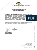 Certificado Laboral Karol Vera